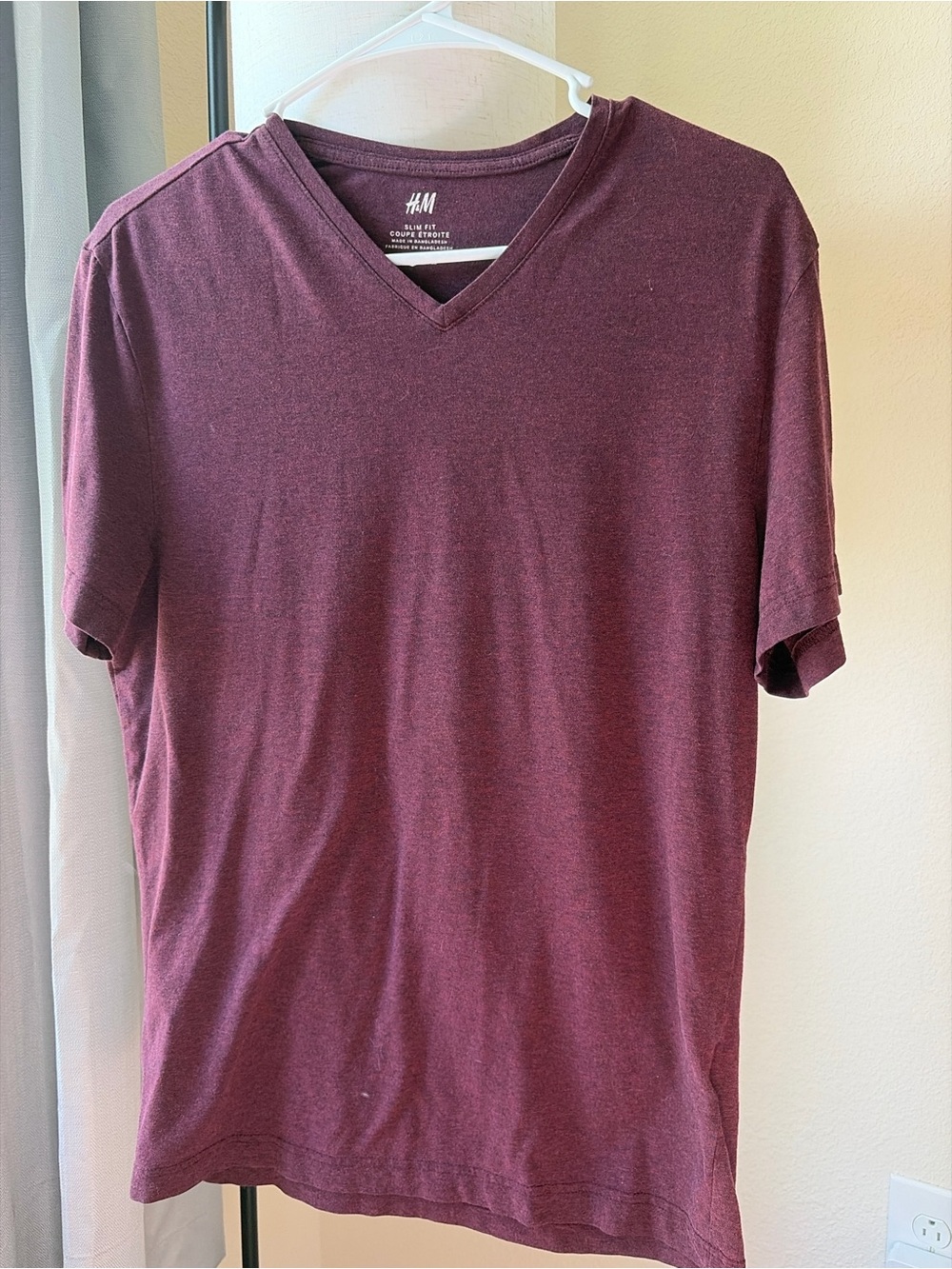 H&M Men's V-Neck Short Sleeve T-Shirt - Burgundy Heather